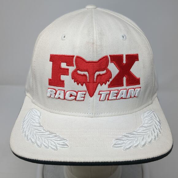 Fox Race Team Snapback Cap White One Size Adjustable Embroidered Vented Holes - Picture 2 of 9